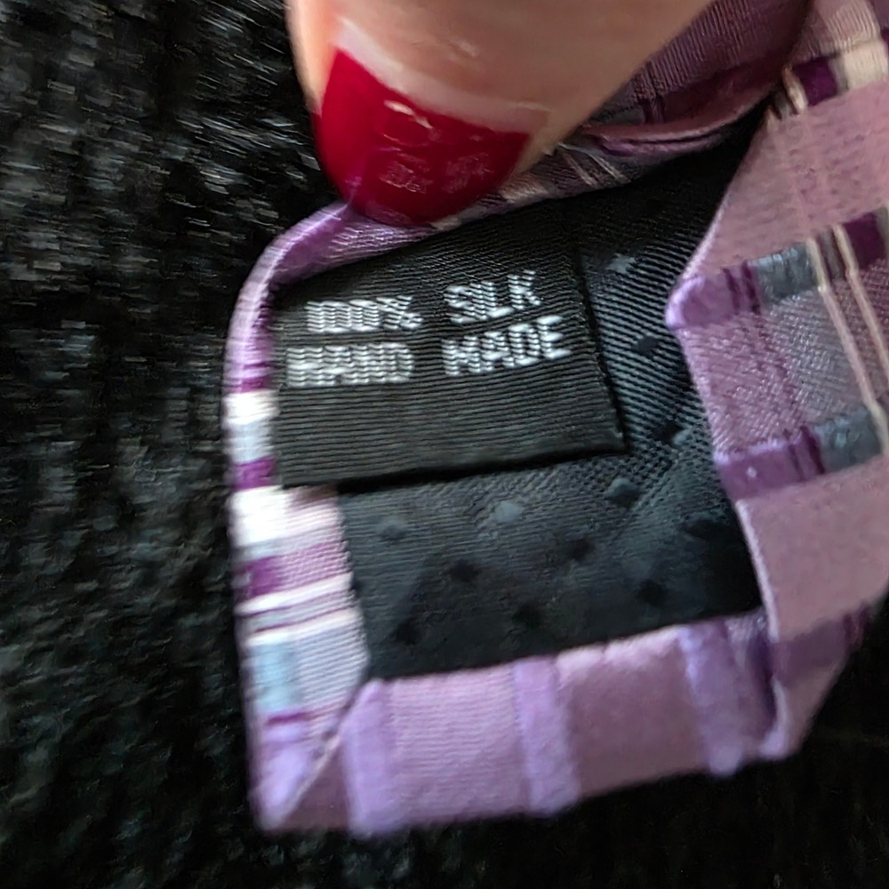 Versailles by Piattelli Men's 100%‎ Silk Hand Made Plaid Tie Lavender Business - Picture 8 of 10